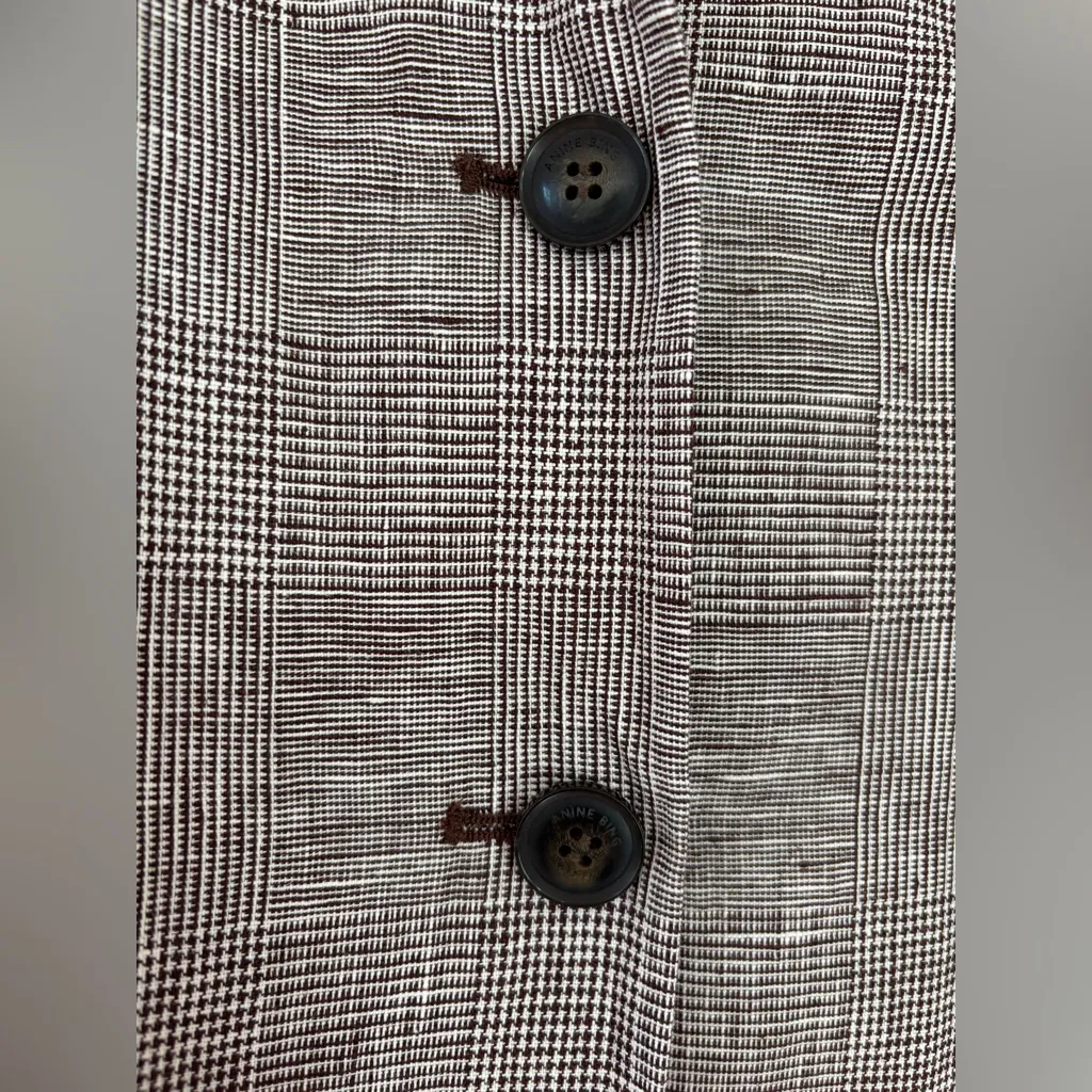 NEW Anine Bing Quinn Blazer in Brown Plaid NWT Size Large 100% Linen Two Button - Image 8