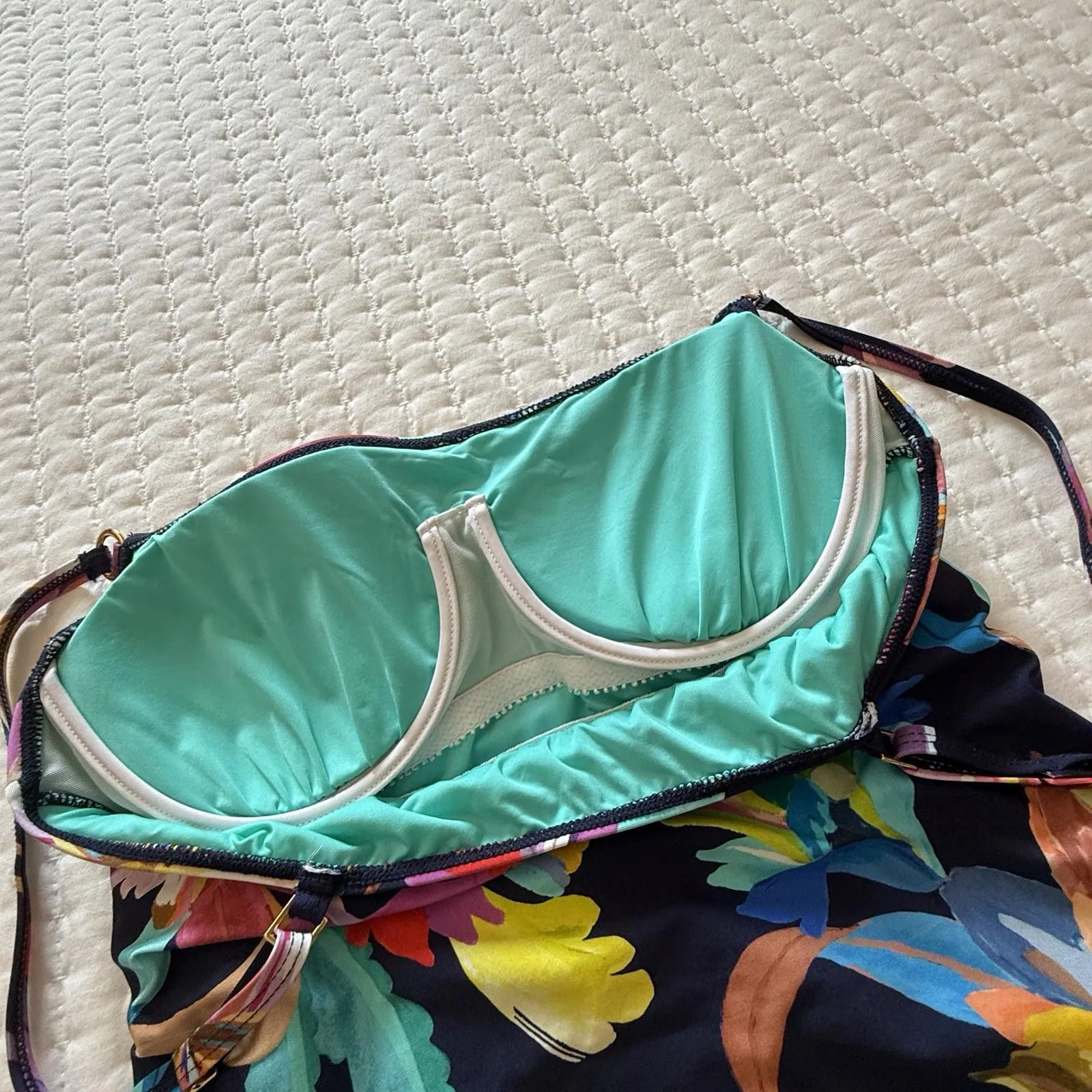 La Blanca Square Neck Ruched Tropical Flowers Blue Tankini Swim Top Sz 8 - Image 7