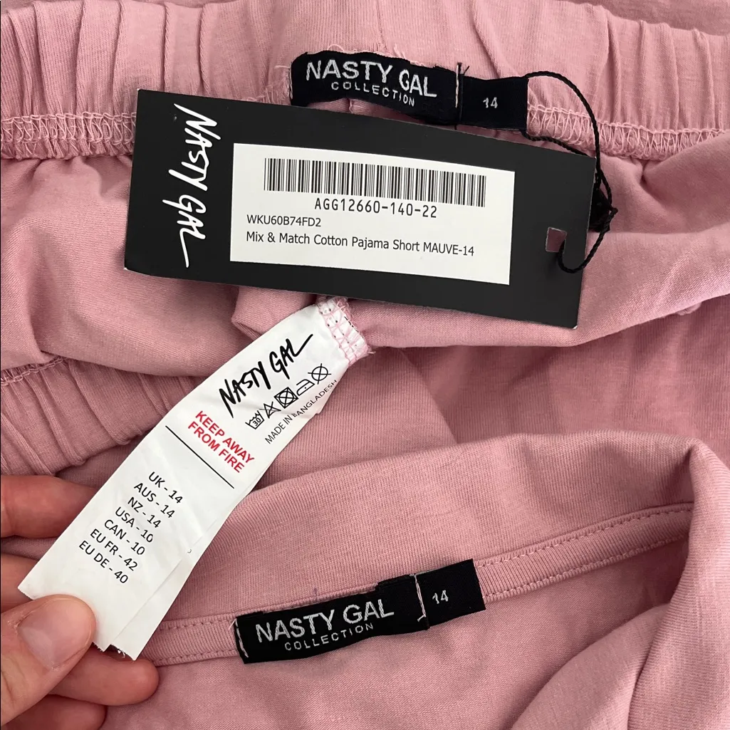NWT Nasty Gal Soft Pink Cotton Blend Pajamas Set w/ Faux Feathers - Size 14 - Image 14