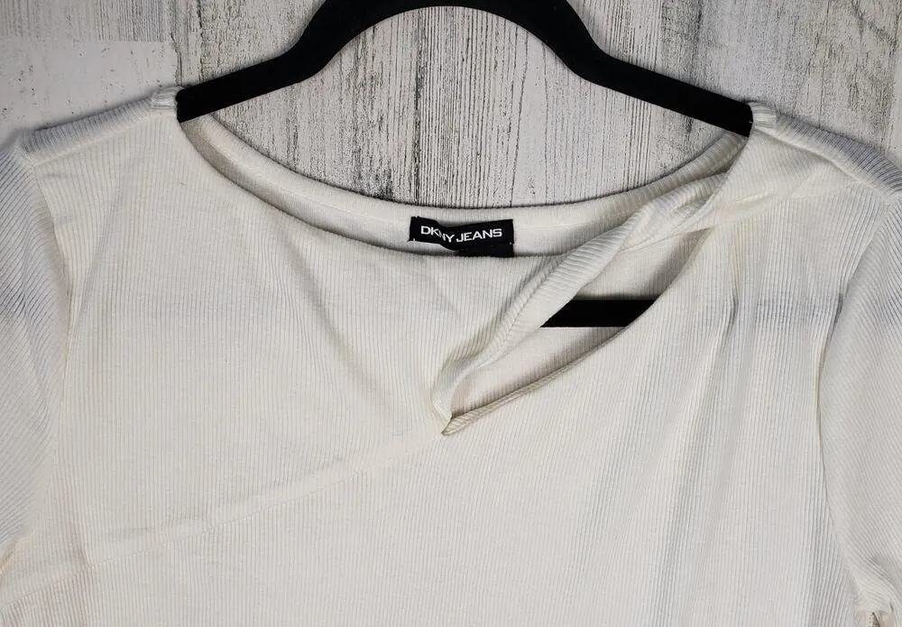NWOT DKNY Jeans Cream Ribbed Knit Long Sleeve Keyhole Top Women's Size XL - Image 2