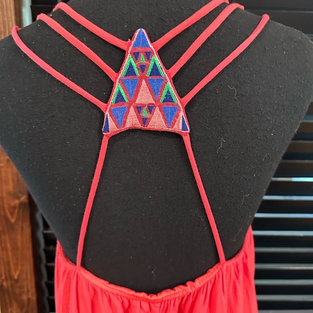 EUC ALYA Red/ orange Tank Top Dress  with embroidery on back Size S - Image 6