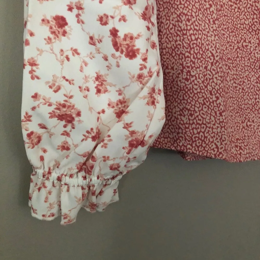 Rachel Parcell Pink Cheetah Floral Ruffle Long Sleeve Blouse NEW - Image 4