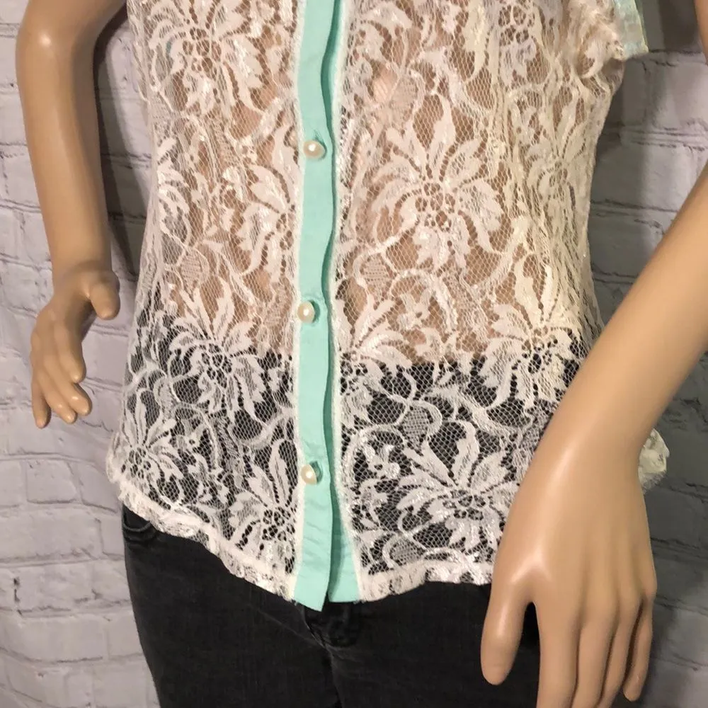 Grass Collection Sheer Lace Sleeveless Top Jrs L - Image 4