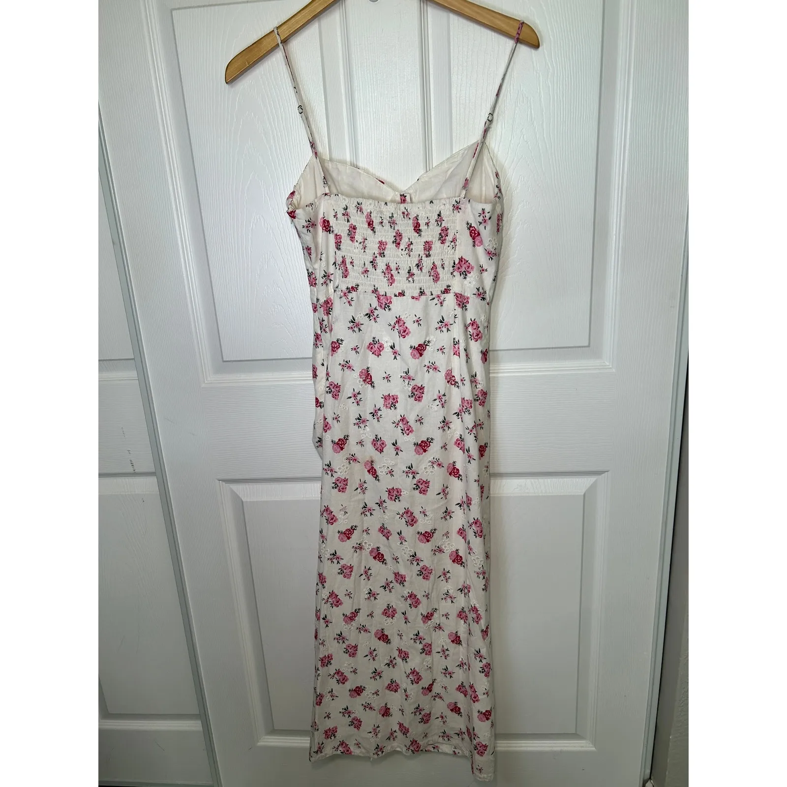 Zara NWT Floral Ruched Midi Dress Small Sweetheart Neck Button Smocked Back - Image 5