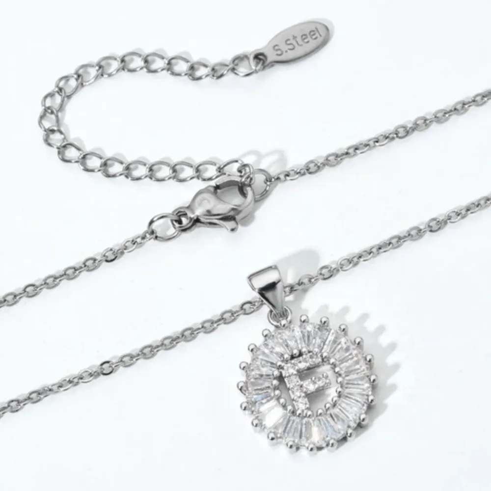 Silver Initial Crystal Pendant Necklace A - Image 4