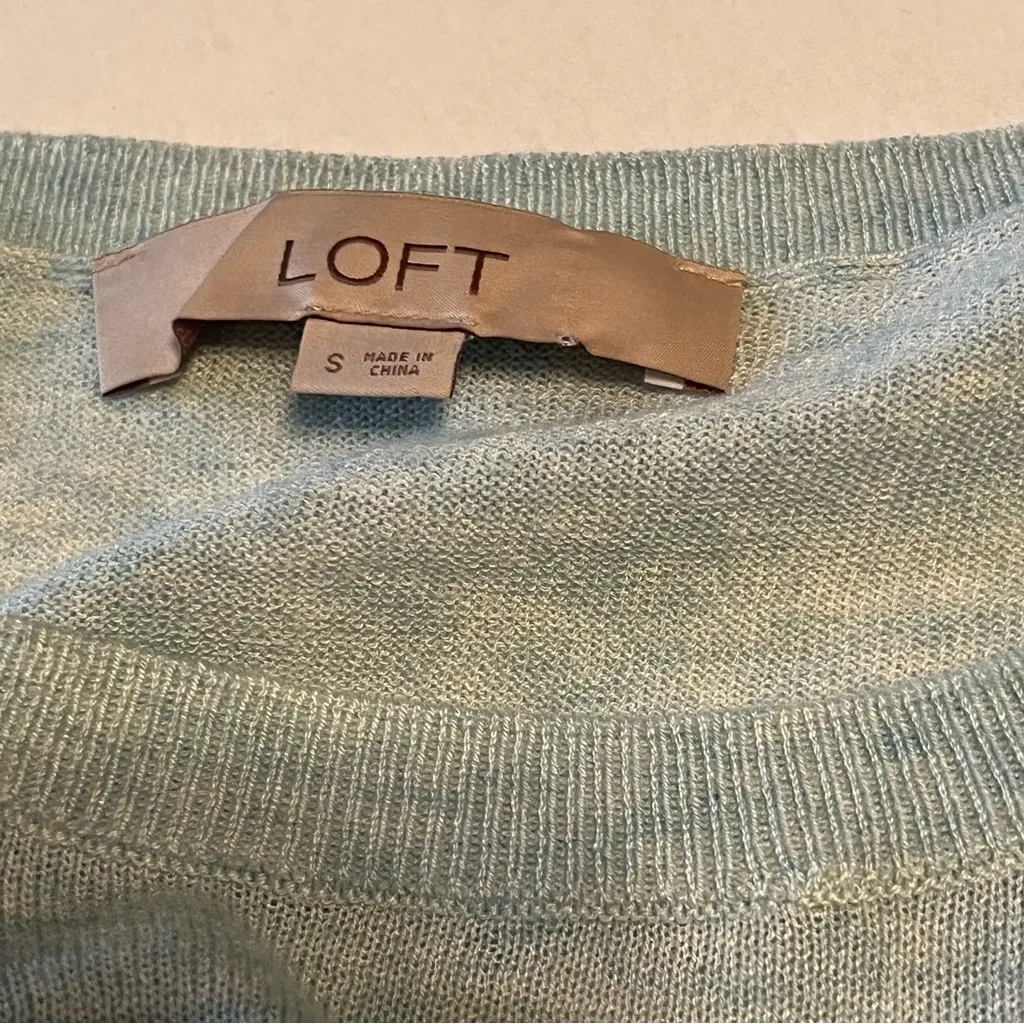 LOFT Womens Size Small Blue Green Floral Half Sleeve Sweater Top Viscose Wool‎ - Image 2