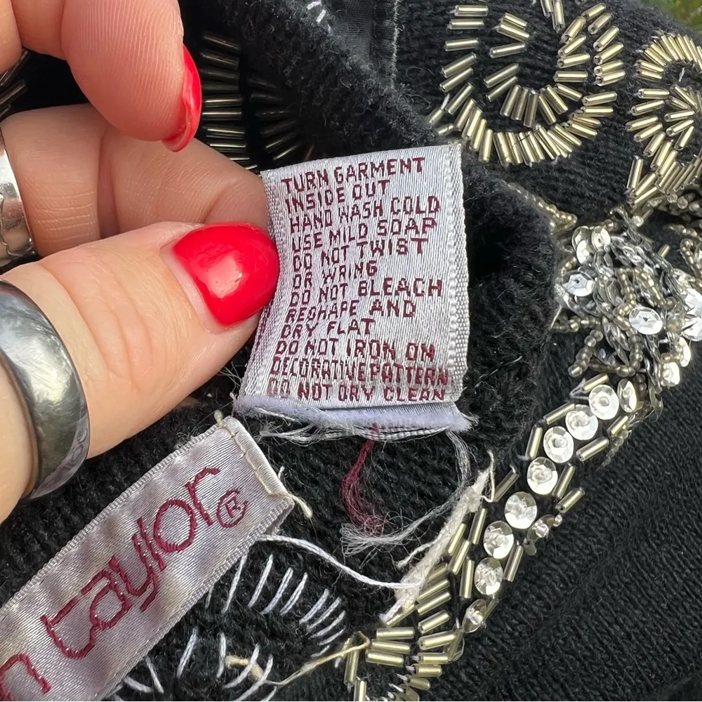 Vintage 80s 90s sarah taylor black silk angora beaded sweater dress midi MEDIUM - Image 7