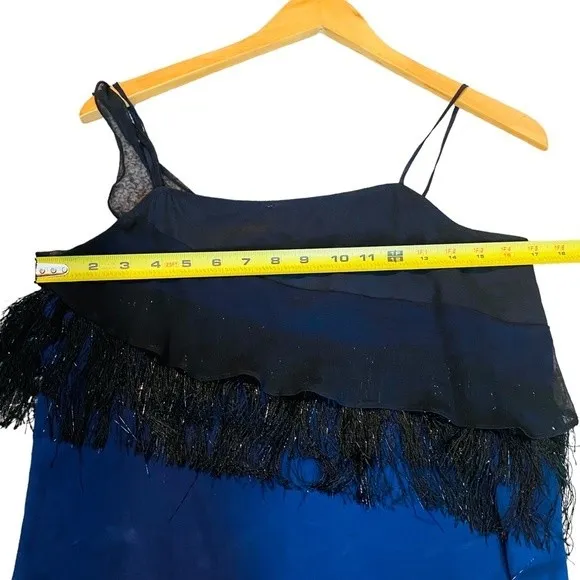 Vena Cava Size M Fringe Ruffle Camis Tank‎ Silk Black Blue Burlesque Feminine Size M - Image 8