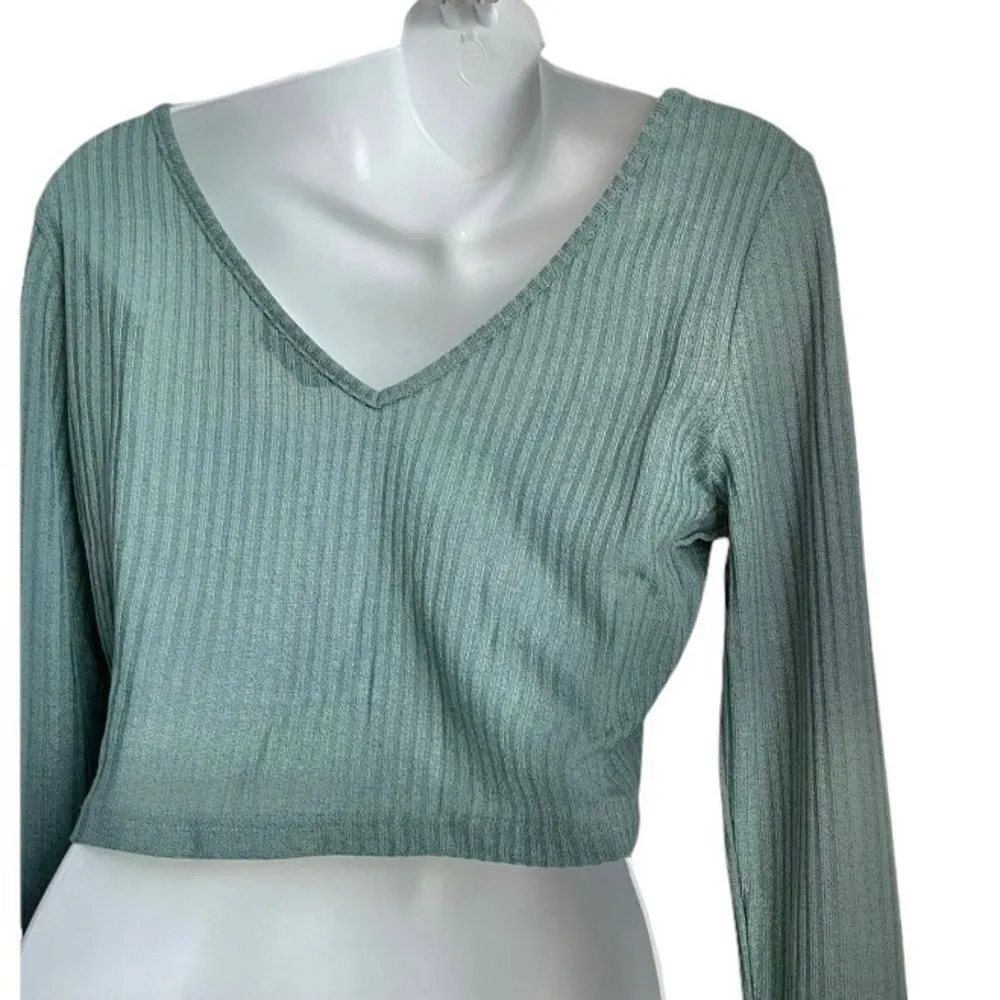 SHEIN V Neck Ribbed Long Sleeve Crop Top - Image 7