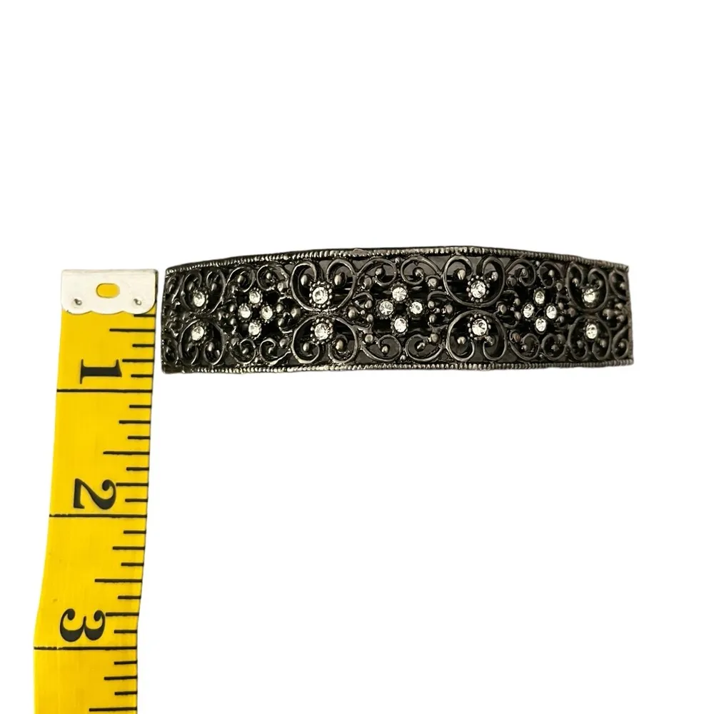 Vintage Ornate Silver Metal Rhinestones Large Hair Barrette Clip - Image 9
