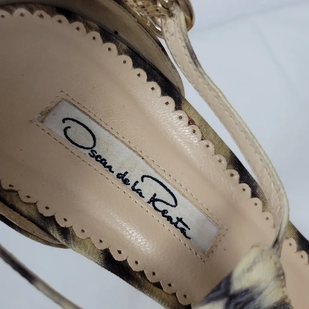 Oscar De La Renta Crystal Embellished Animal Print Platform Sandals 40 - Image 5