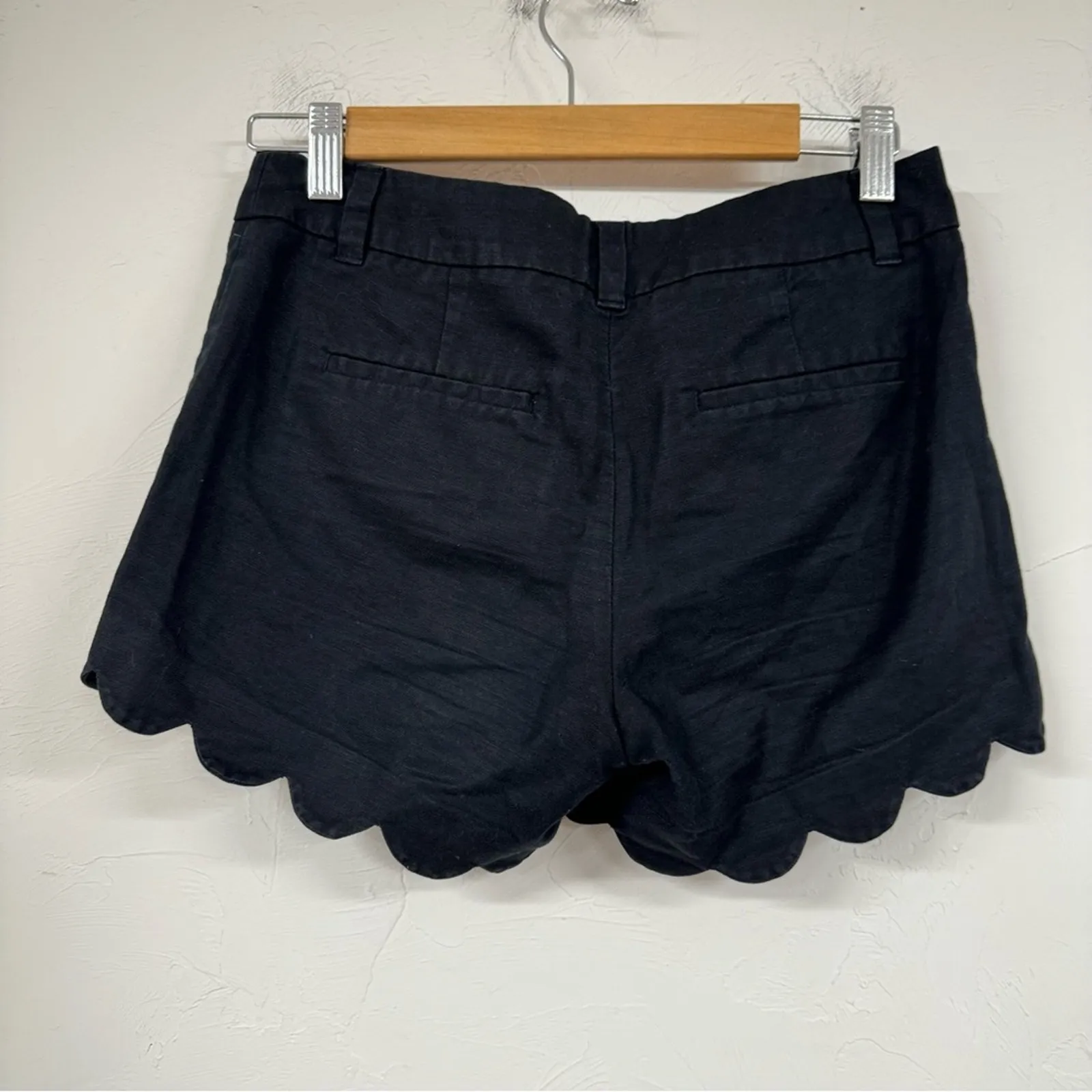 J Crew Black Linen Scalloped Hem Chino Shorts Dressy Shorts Womens 0 Preppy - Image 7