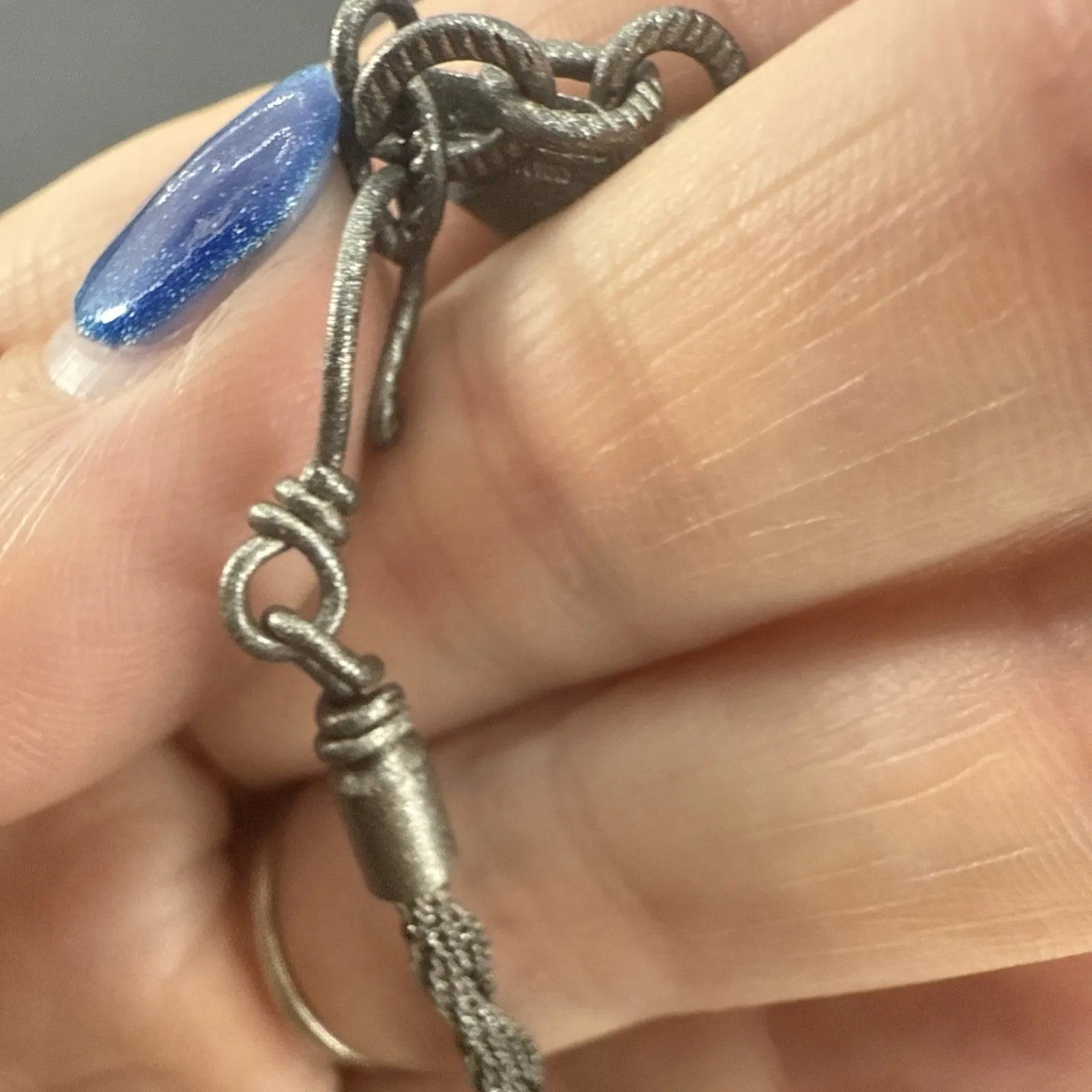 Vtg Sarah Coventry Boho Brutalist Silver Tone Rope Chain Tassel Necklace 40in - Image 11