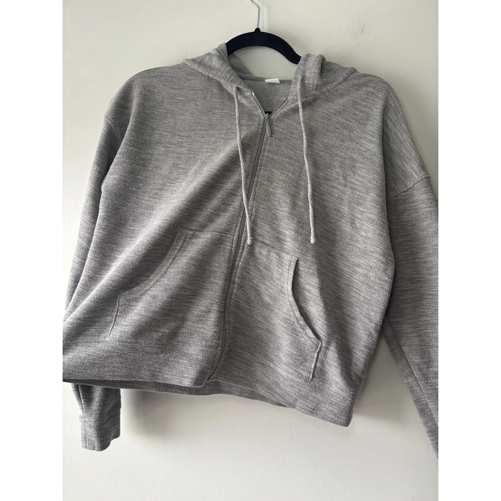 Old‎ Navy Heathered Gray Waffle Knit Zip Up Hooded Sweatshirt Size XS Pockets - Image 4