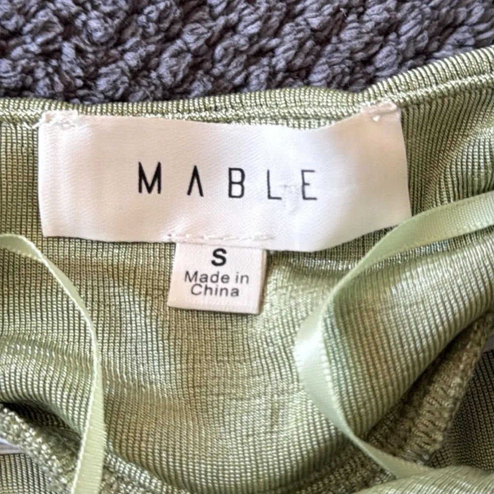 Mable Sage Green Strappy Ruched Midi‎ Dress Small Crisscross Draped Front - Image 3