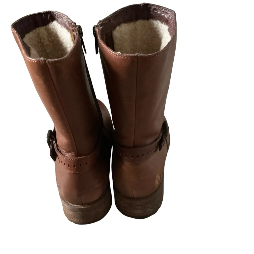 Ugg womens keppler brown leather waterproof moto boots size 10 sheep wool lined - Image 4