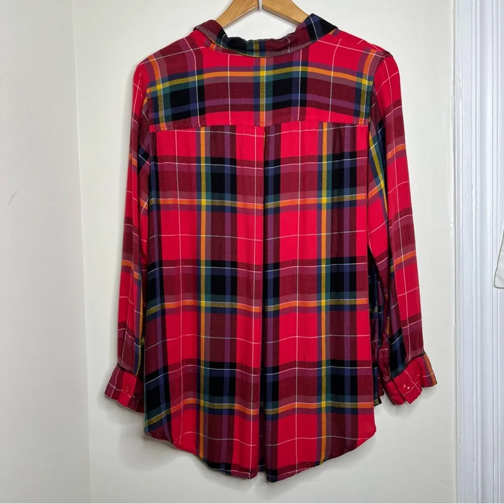 Terra & Sky Red Multi Plaid Button Front Shirt Women’s 1X Viscose - Image 3