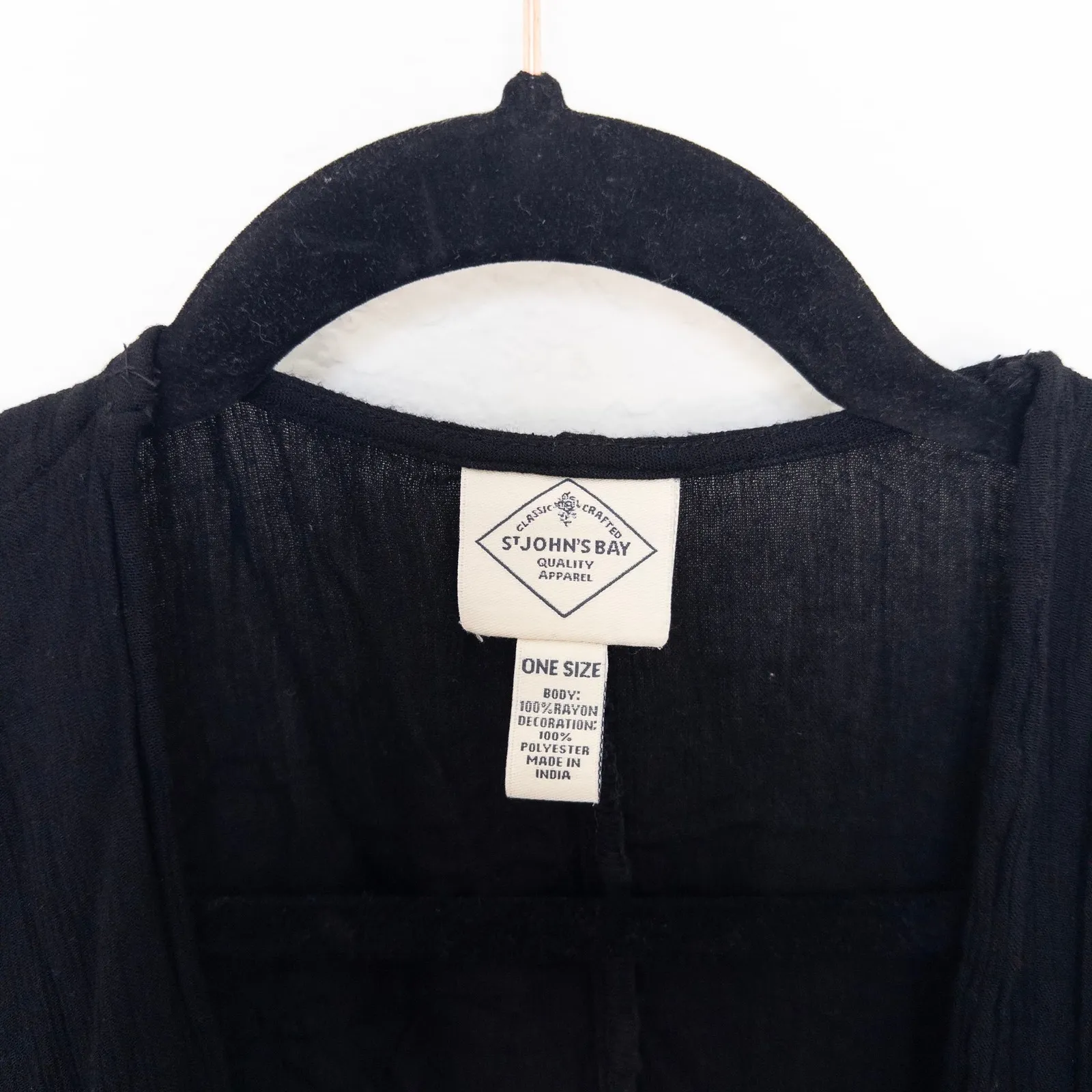 St. John's Bay Womens Kimono One Size Black Boho Embroidered‎ Tassel Hem Witchy - Image 6