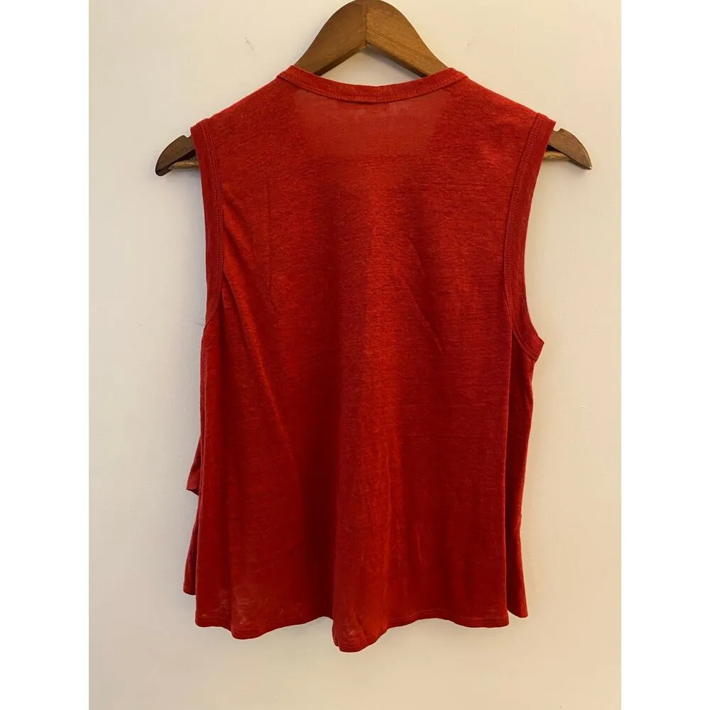 ALC 100% Linen Tomato Soup Red Asymmetric Sleeveless Tank Top Soft EUC S Ruffle - Image 11