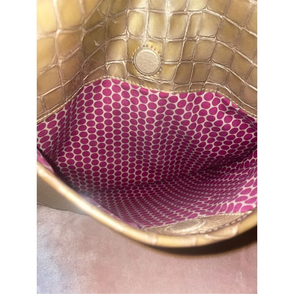 Brighton Gold Tone Leather Shoulder Bag Faux Croc Embossed Crossbody - Image 10