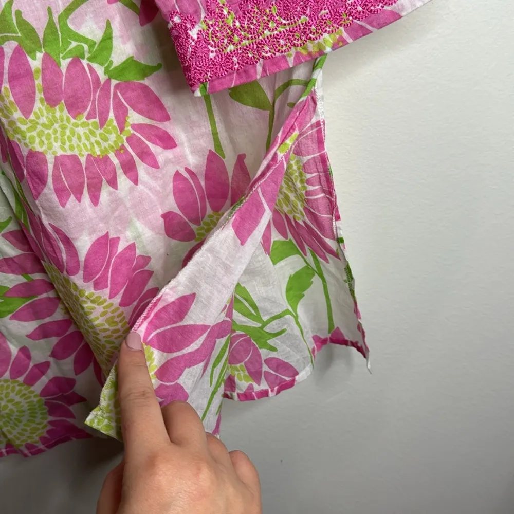 Lilly Pulitzer Women’s Vintage Floral Print Tunic Top Embroidered Cover Up sz XS - Image 6
