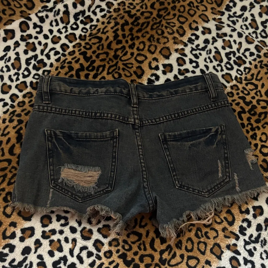 Free People Black Distressed Jean Shorts - Image 5