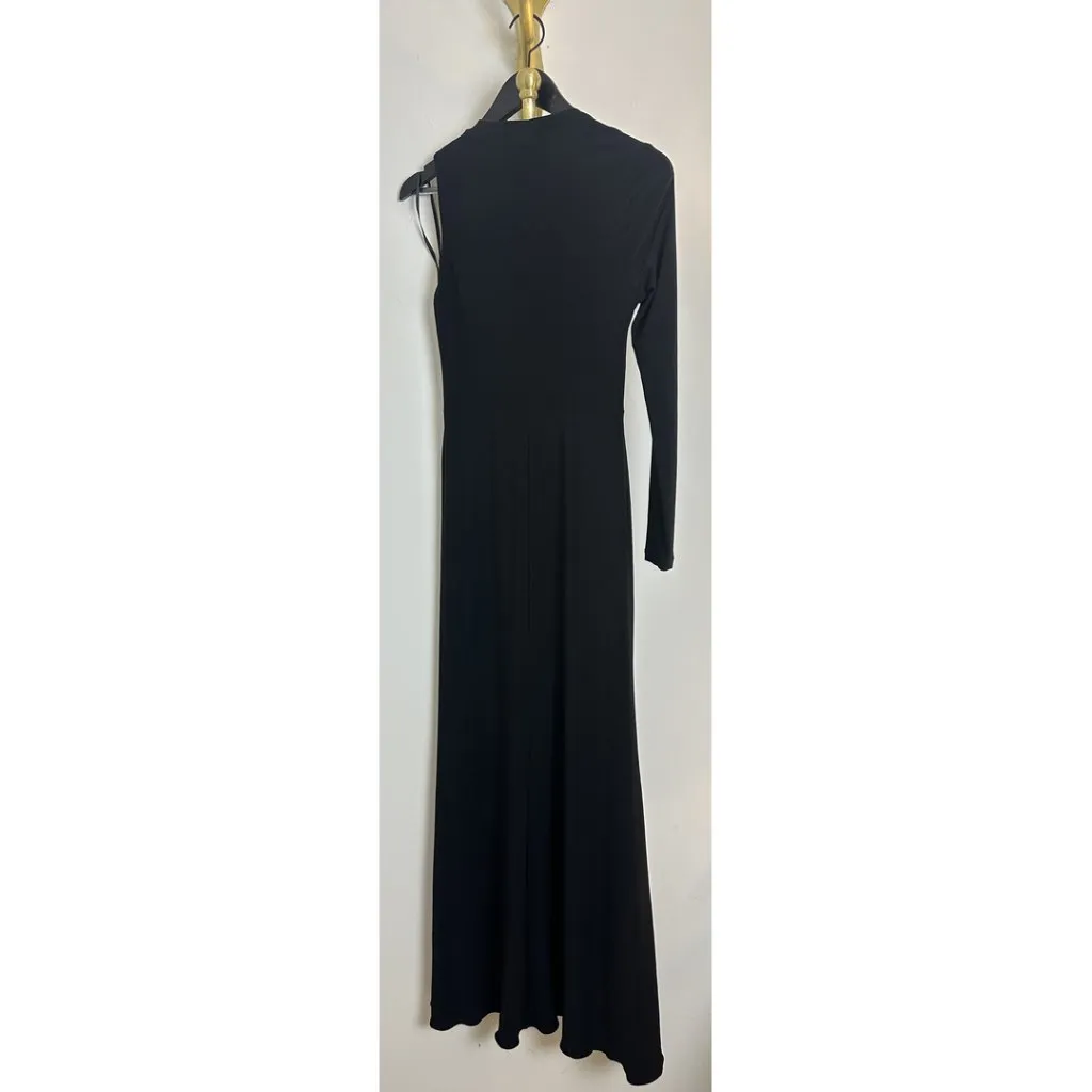 BETSY & ADAM Asymmetric Single Long Sleeve Gown in Black Size US 8 - Image 9