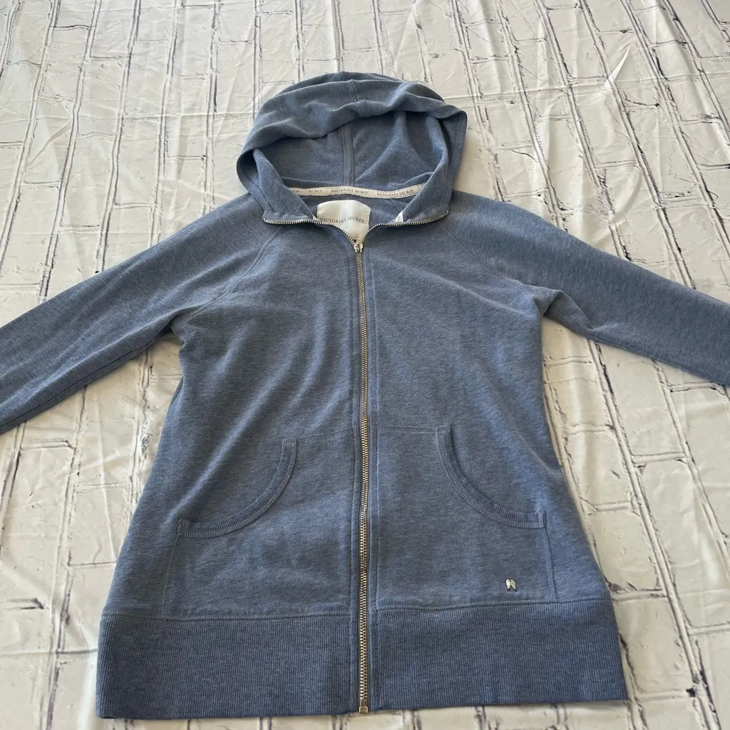 Vintage Victoria’s Secret Full-Zip Hoodie S Petite Y2K Angel Graphic Navy Blue - Image 2