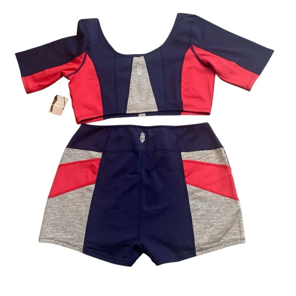 Free People Women’s M Workout Set Blue Red Colorblock Sporty Athletic Hiking NWT - Image 4