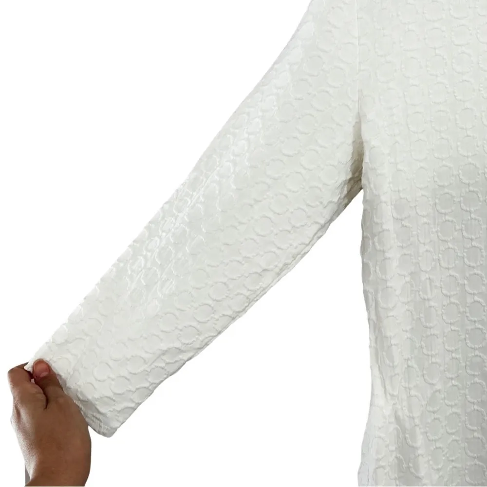 SHOSHANNA Long Sleeve Ruffled Crew Neck Sheath Textured White Dress Sz 12 - Image 5