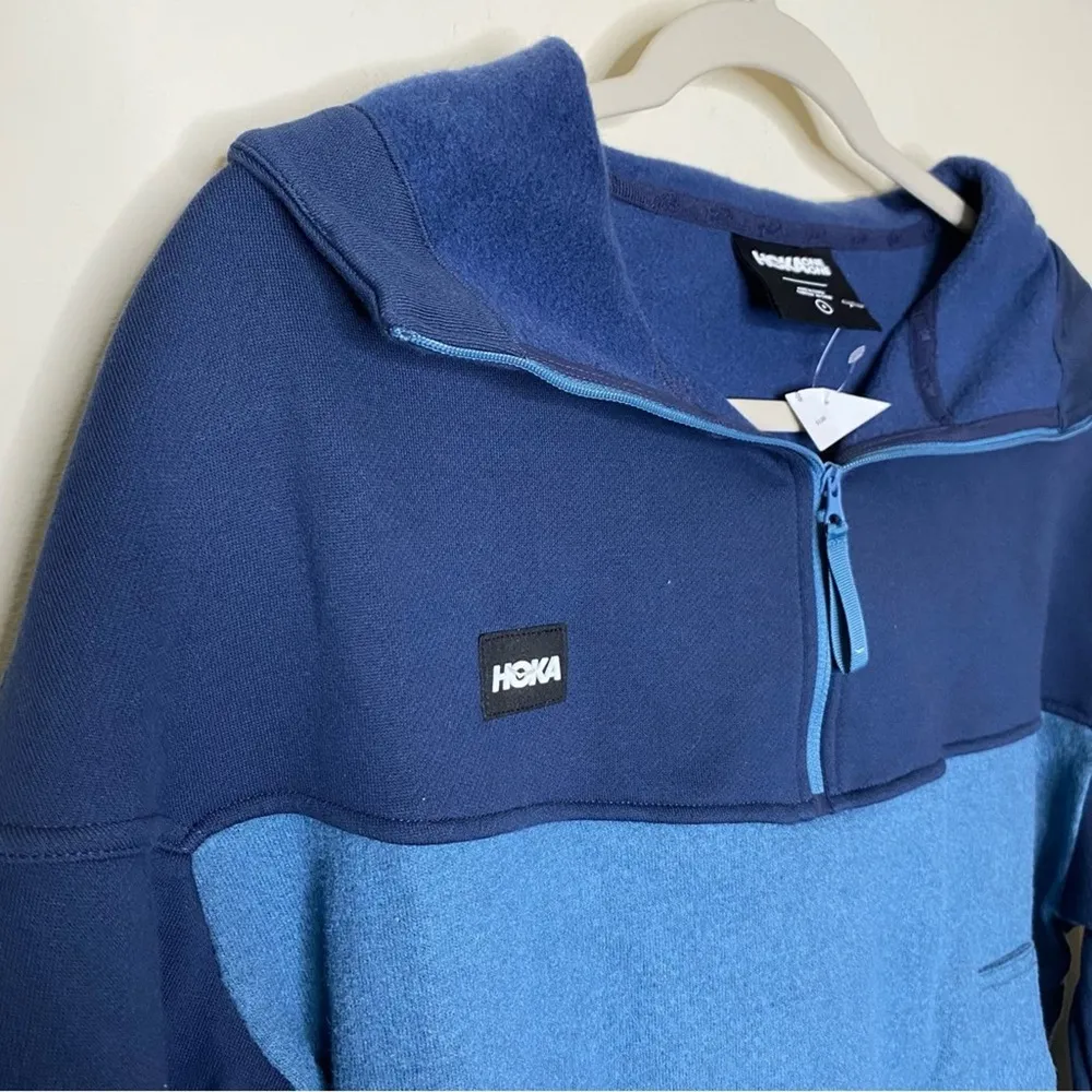 Hoka Utility Wool Blend Hoodie Pullover Blue Colorblock Sweatshirt Sweater NWOT - Image 4