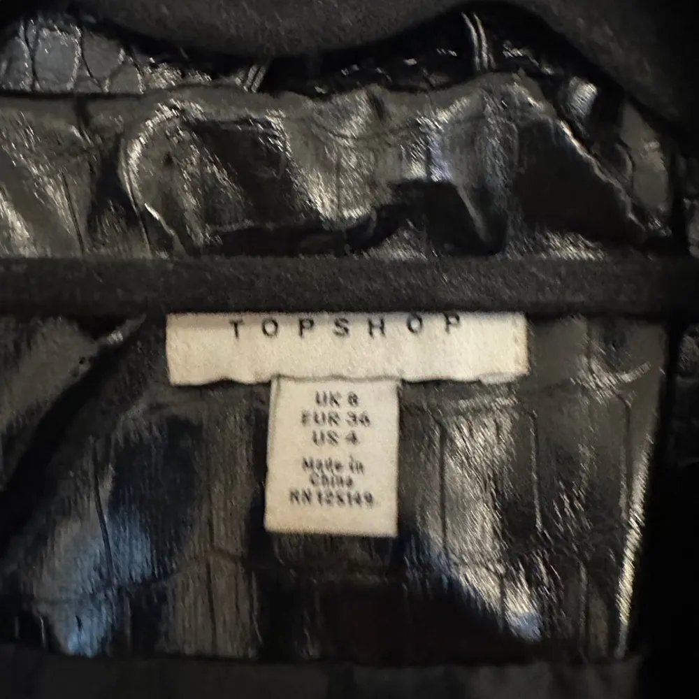Topshop Black Faux Leather Shine Moto Jacket Croc Embossed Zip Biker US 4 Shiny - Image 8
