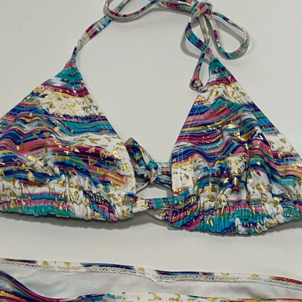 Women's Striped Two Piece Triangle Split Neck Swimsuit Multi - Image 3