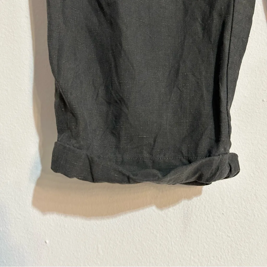 Garnet Hill Easy Cropped Pull On Trousers Silk Linen Grey Size 12 - Image 3