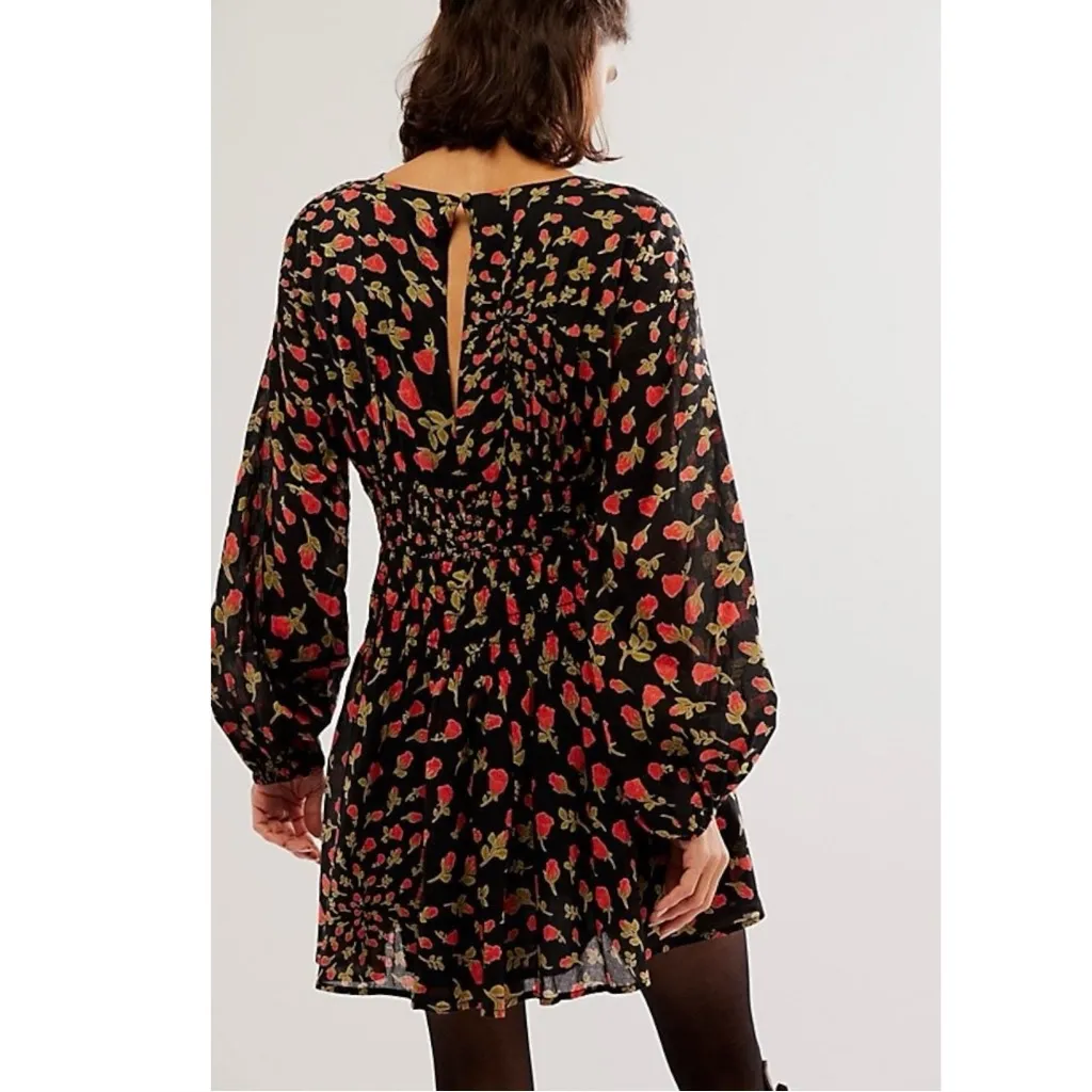 Free People Medium Dainty Keep You Mini Dress Ditsy Black Floral Long Sleeve - Image 3