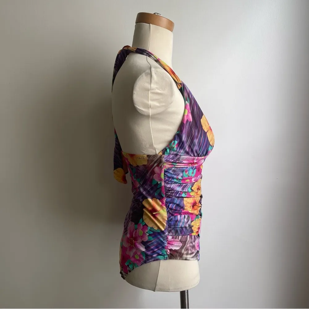 Nanette Lepore Playa Tropical Floral One Piece Peekaboo Swimsuit Halter Medium - Image 3