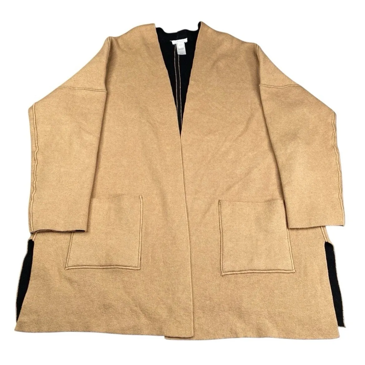 J.Jill Reversible Open Front Cardigan Jacket Women's XL Tan Black Pockets - Image 5