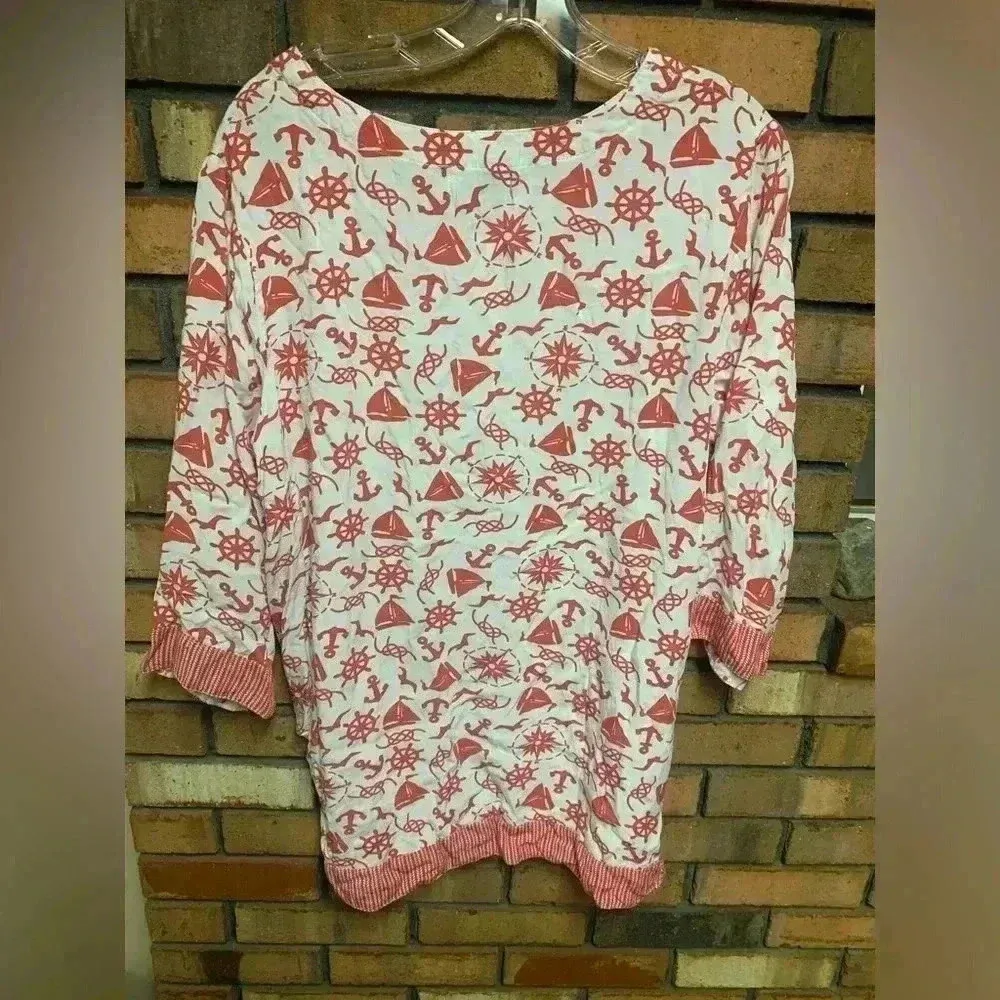 Tybee Island Clothing Company Nautical Quarter Sleeve Blouse Pink Size XL - Image 2