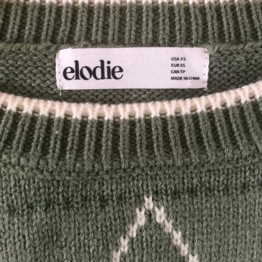 Elodie Cropped Argyle Sweater Sz. XS Green Cream Oversized LS Cozy Fall Preppy - Image 4