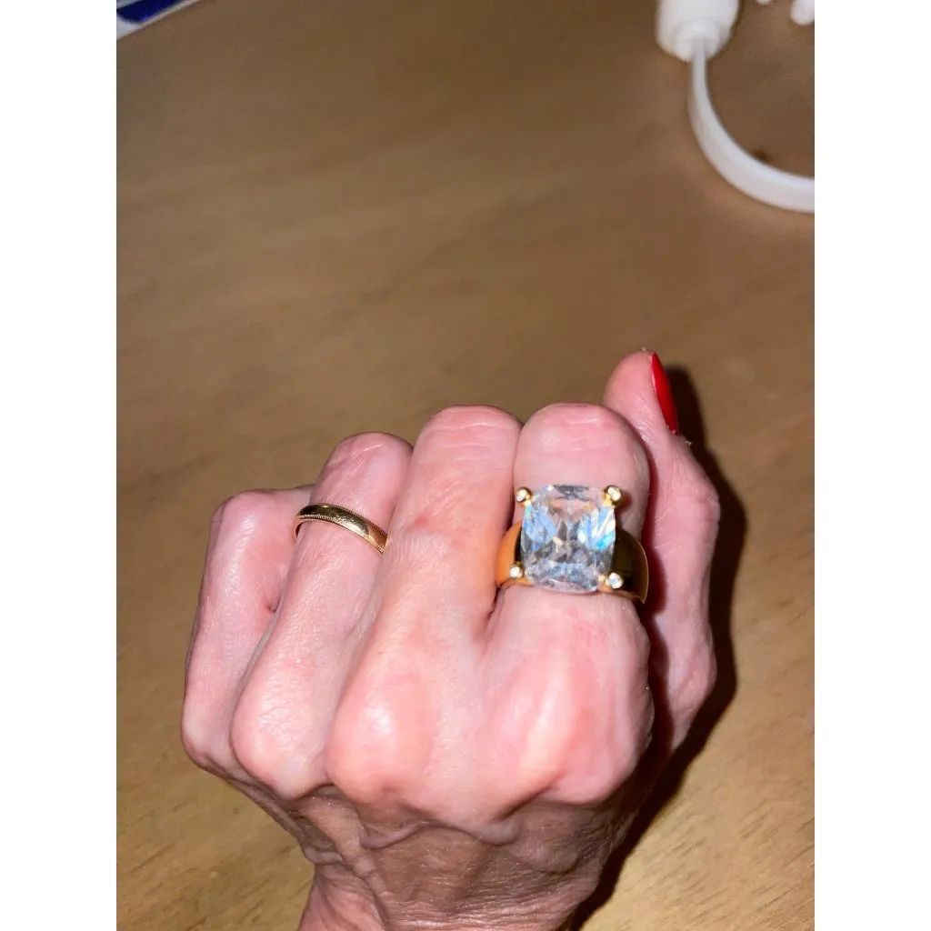 New Women’s Big Faux 0.5” Diamond 💎 Cubic Zirconia Ring size 3.4” across 11/16" Gold - Image 5