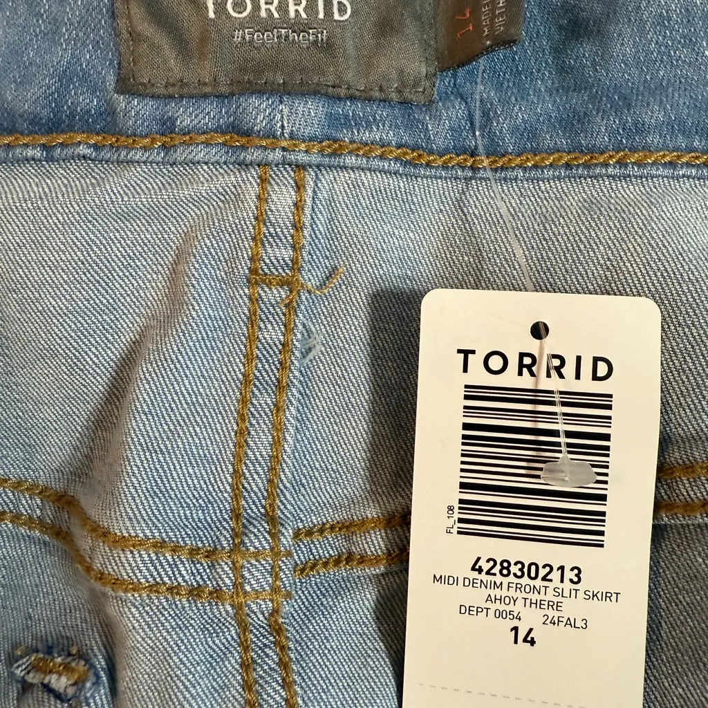 NWT Torrid Midi Denim Front Slit Skirt, Light Blue Denim Pencil Skirt - Image 8