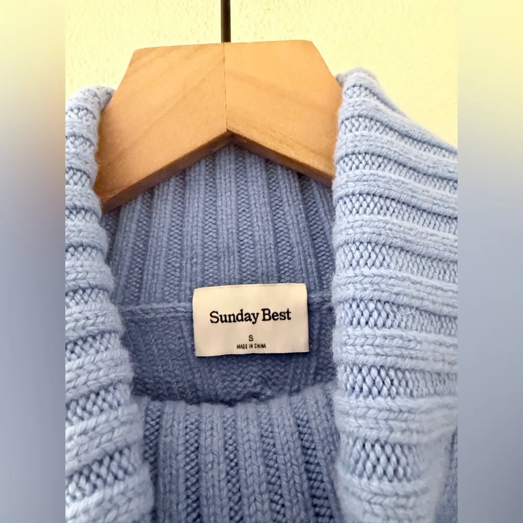 Aritzia Sunday Best blue Jones Sweater long sleeve fisherman cable knit wool - Image 4