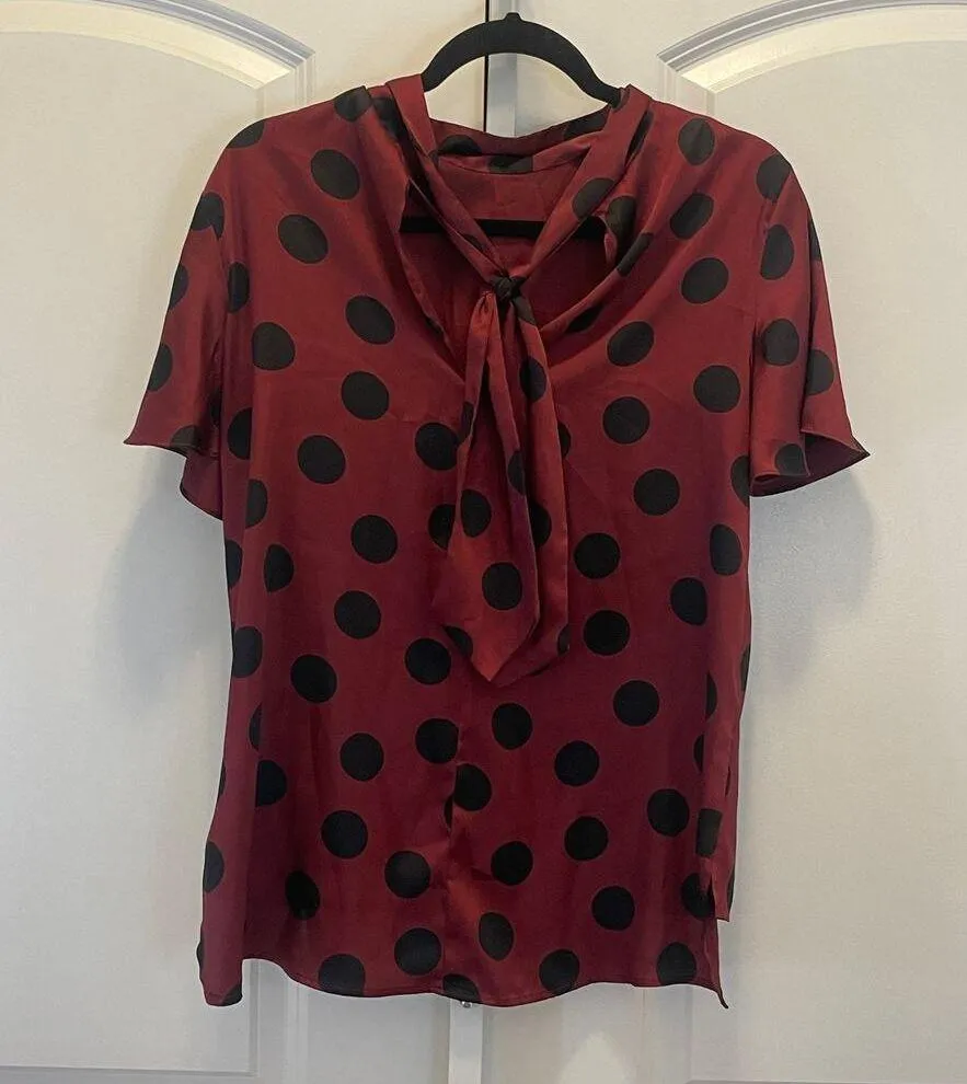 Zara Polka Dot Top - Women Size XS - Wine/Black - Image 5