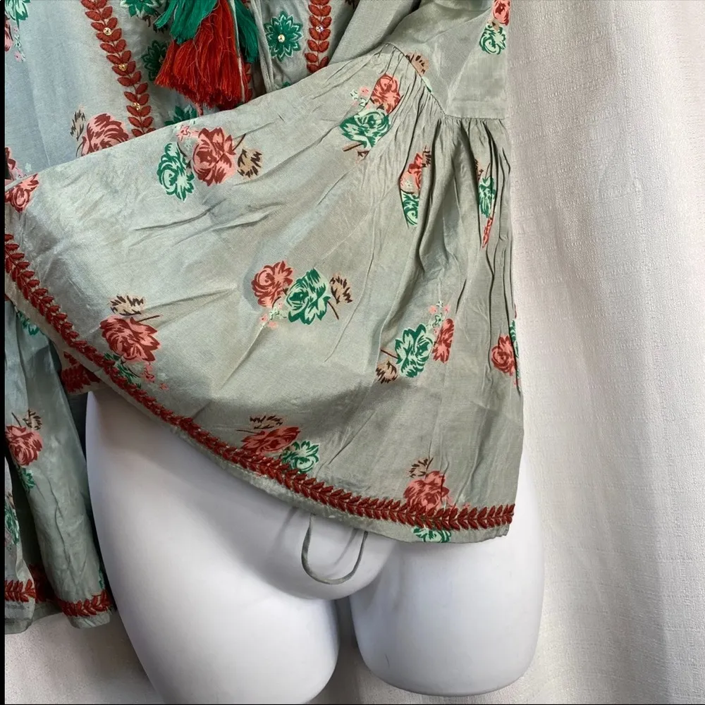 LODI Gardens Embroidered Boho Blouse Green & Red Size Small 🆕 - Image 6