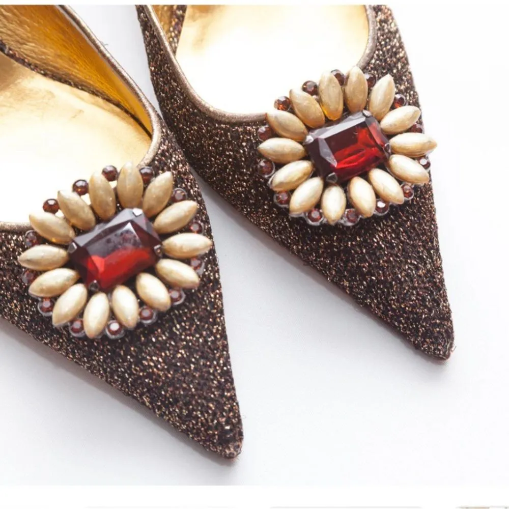 MIU MIU Embellished‎ Woven Metallic Mules – Vintage Designer Heels Size 38.5 - Image 6