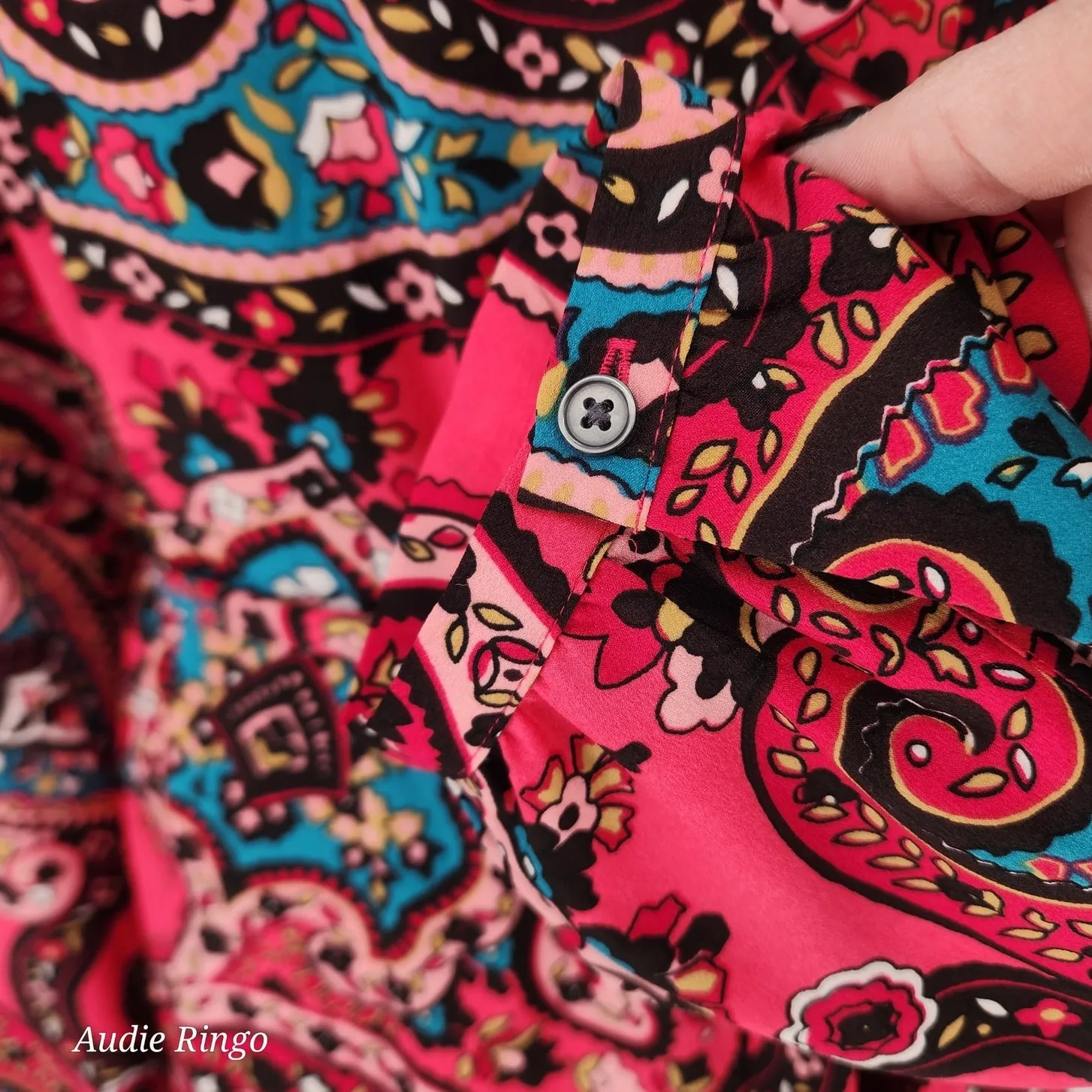 LOFT Bright Pink Paisley Wrap Midi Dress Long Sleeve Women’s XL - Image 7