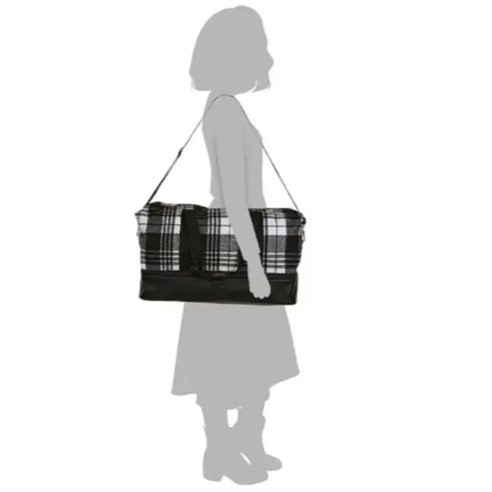 NEW Plaid Weekender Bag with Bottom Compartment in Black & White, New w/Tag - Image 4