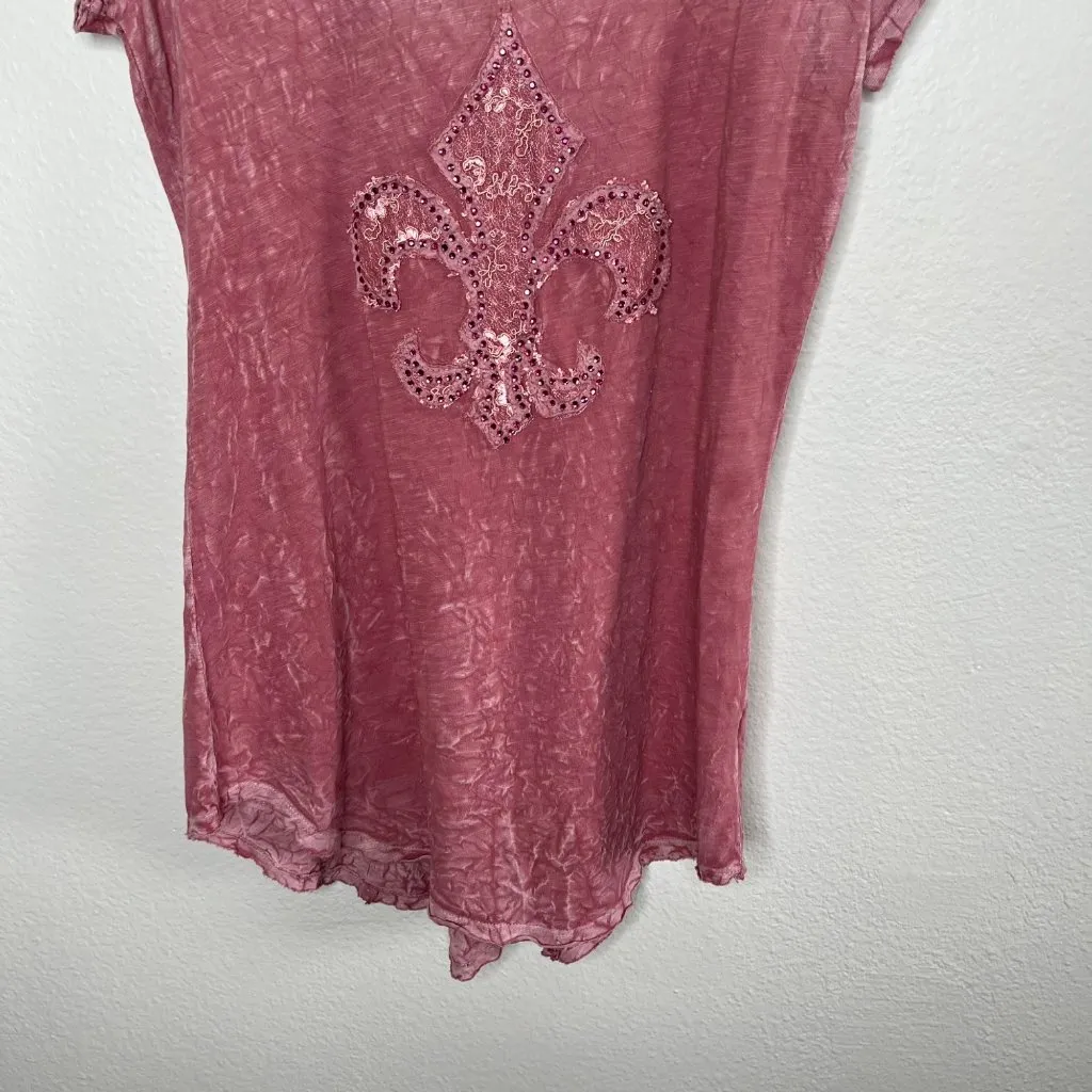 Velvet Stone Womens y2k Dusty Rose Pink Sequin Fleur T - Image 5