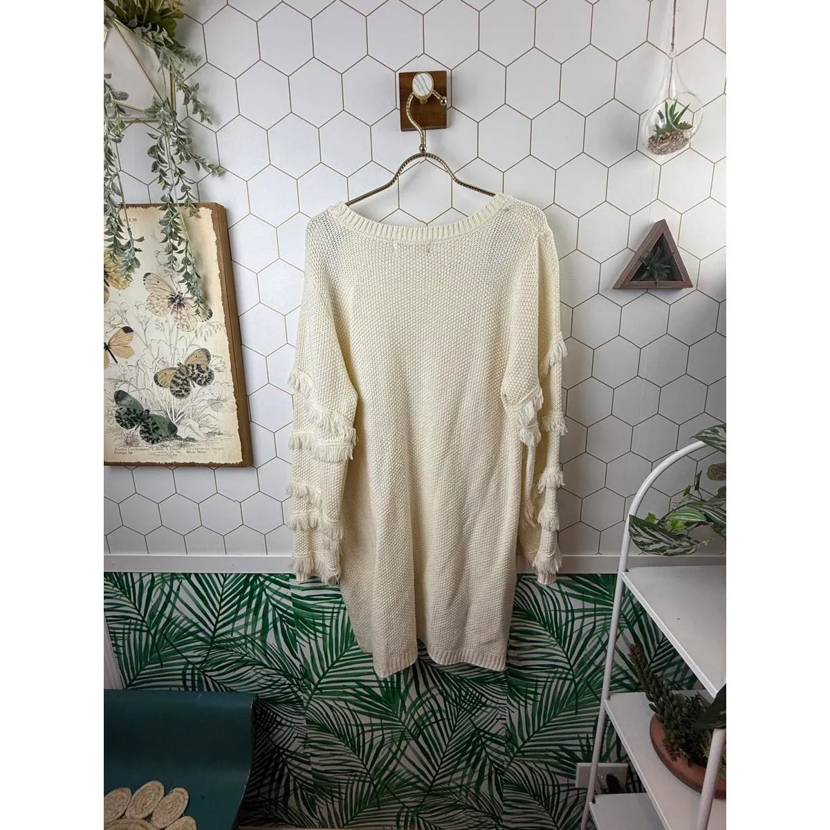 One A Cream Knit Sweater with Fringe Detail - Image 3