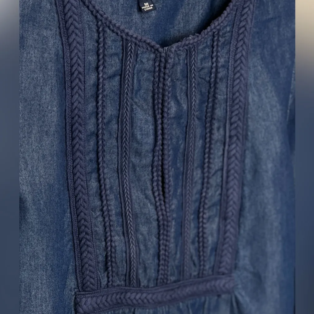 Max Edition Denim Shift Dress Ruffle Bell Sleeves Blue Medium - Image 9